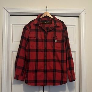 Carhartt Men's Red and Black Plaid Button Down Shirt